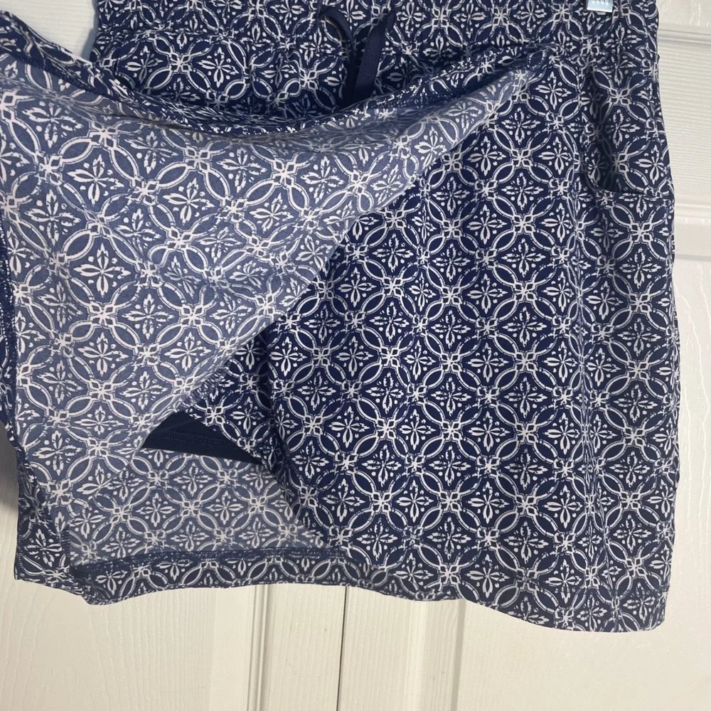 T By Talbots‎ Wrap Skort P Blue White Geometric Print Shorts Pockets Drawstring - Picture 3 of 10